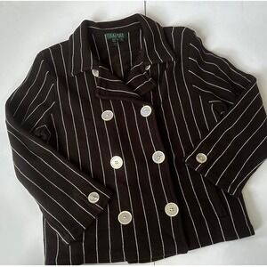 Lauren Ralph Lauren Womens Brown Pinstripe Double Breasted Cotton Knit Jacket L